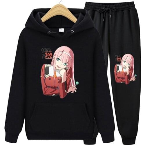 Darling In The Franxx Anime Zero Two Print Pullover Sweatshirt Sweatpant Mens Ladies Tracksuit Fall Casual Couple Outfit Sets