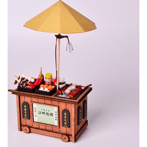 Luxury lighting House puzzle model kits DIY Ancient barbecue booth wood model Christmas gifts Include detailed English manuals