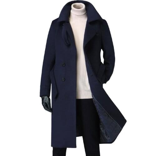 Woolen Mens trench coat for fall/winter new British high-end belt thick slim coat woolen coat