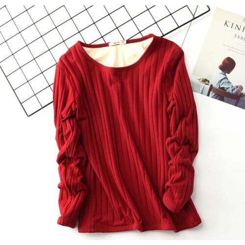 Thick Slim Stretch Long Sleeve Shirt Women Warm Tee Shirt Femme Plus Size 3XL Autumn Winter Tops Plus Velvet T Shirt Women HK256