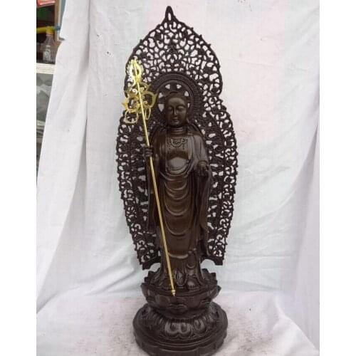 USPS to USA S1798 24" Chinese Pure Bronze Buddhism Ksitigarbha Tang Seng Monk Cane Buddha Statue