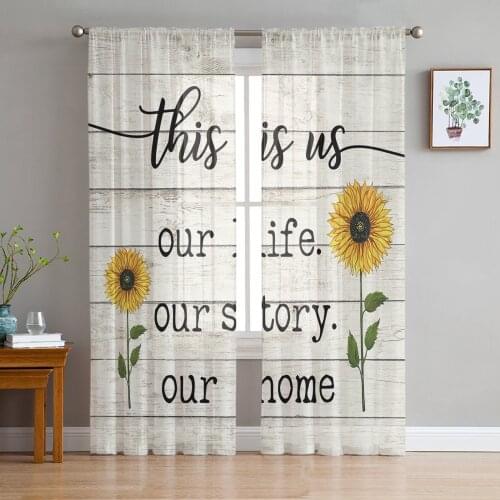 Farm Flower Sunflower Wood Grain Sheer Curtains for Living Room Modern Voile Curtain Bedroom Tulle Curtains Window Drapes Decor