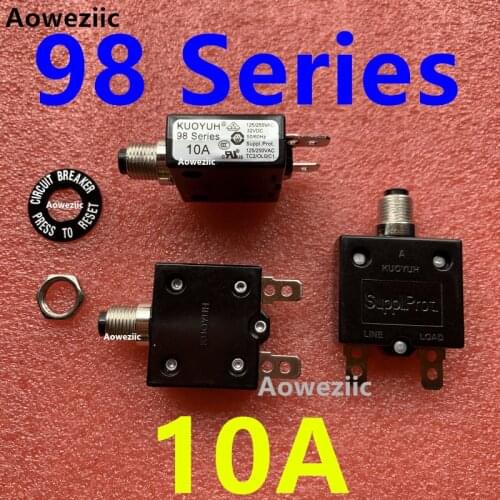 2Pcs KUOYUH 98 Series 10A Thermal overcurrent overload protector Manual reset Switch fuse Leakage switch Circuit breaker