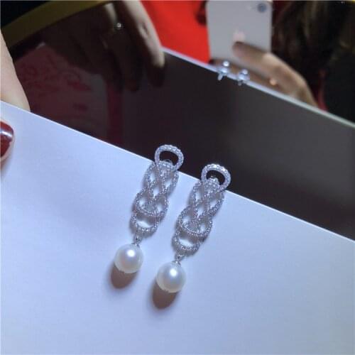 Woman fashion jewelry natural white freshwater pearl micro inlay zircon accessories earrings luxury
