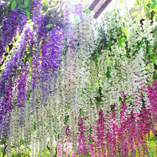 1.8m Wisteria Artificial Ivy Flowers Vines Garland Rattan String Fake Leaves Wedding Arch Decor Home Garden Wall Hanging Decor