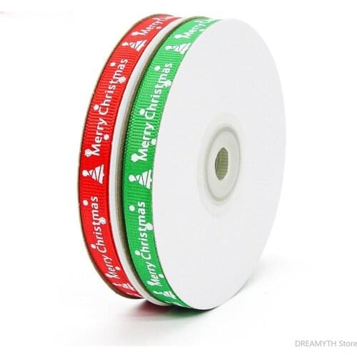1CM Christmas Ribbon Printing Ribbon Red Christmas Rib Ribbon Christmas Gift Box Packaging Ribbon Gift Ribbon 10 Rolls