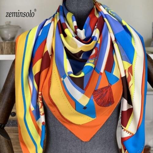 130x130cm Square Silk Scarf Luxury Brand Women Bandana Floral Scarves Stoles Shawls For Women Scarves Square Satin Shawl Scarf