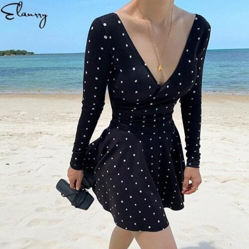 2020 Newest Sexy One piece Swimsuit Long Sleeves Swimwear Women Padded Swim Skirt Body 2020 Female Beach Bathing Suit Summer