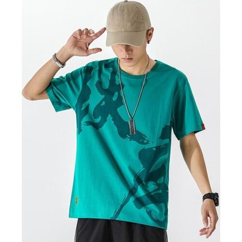 2021 Summer New Chinese Style Embroidery Text Plus Size Loose Casual All-match Simple Men Short-sleeved T-shirt Free Shipping