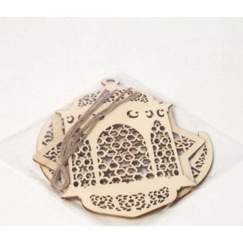 3pcs/set Islam Eid Ramadan Mubarak Hollow Decoration Wooden Hanging Lantern Baubles DIY Crafts N58C