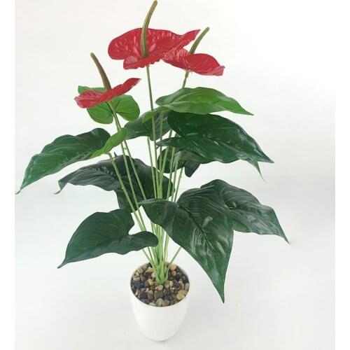52CM 18 Fork Artificial Rare Anthurium Flower Tropical Indoor Green Plants Living Room Office Home Decor False Eternal Flower