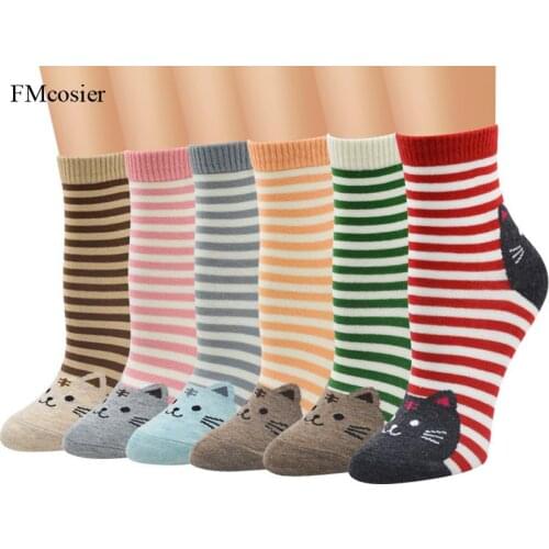 6 Pairs Fashion Spring Autumn New Women Harajuku Cute Patterend Cartoon Socks Striped Womens Designed Funny Female Ladies