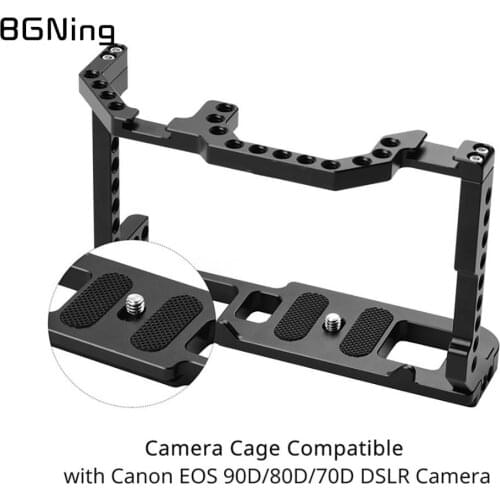 BGNing Aluminum Camera Form-fitting Cage for Canon EOS 70D 80D 90D Housing Case Protective Frame with Cold Shoe Mount 1/4" Holes