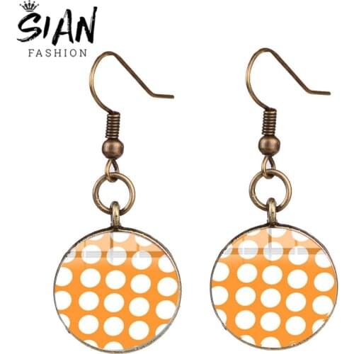 SIAN White Polka Dot Long Earring Bright Candy Color Round Dots Pattern Crystal Gem European Korean Style Earrings for Lady Girl
