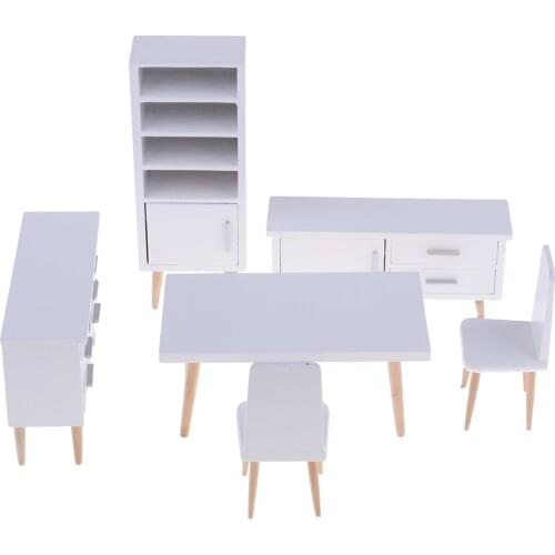 White 1/12 Dollhouse Miniature Furniture Table Chair Cabinet Living Room Kit