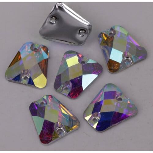 Free Shipping, 100pcs/Lot, 14mm Crystal AB / Clear AB Trapezoid resin sewing on stones flat back sew on stones