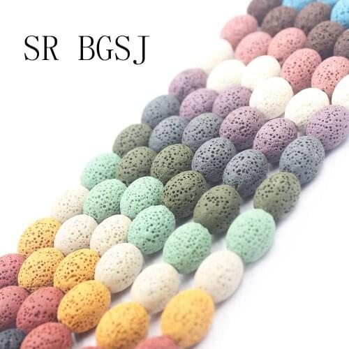 Free Shipping 12x14mm Mixed Colors Olivary Shape Band Stripe Natural Stone Lava Jewelry Findings Loose Beads 15"