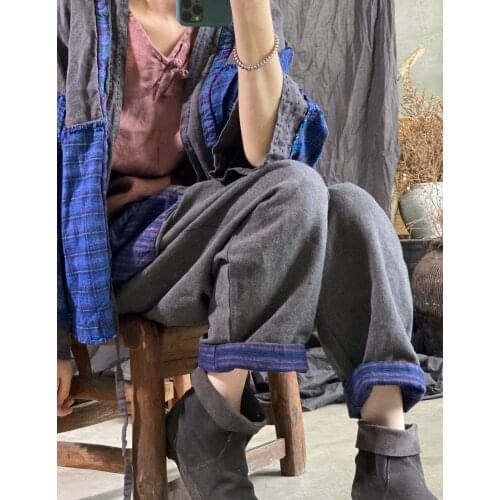 Women Loose Linen Patchwork Elastic Waist Vintage Pants Ladies Vintage Flax Trousers Female 2020 Harem Pants Autumn Spring