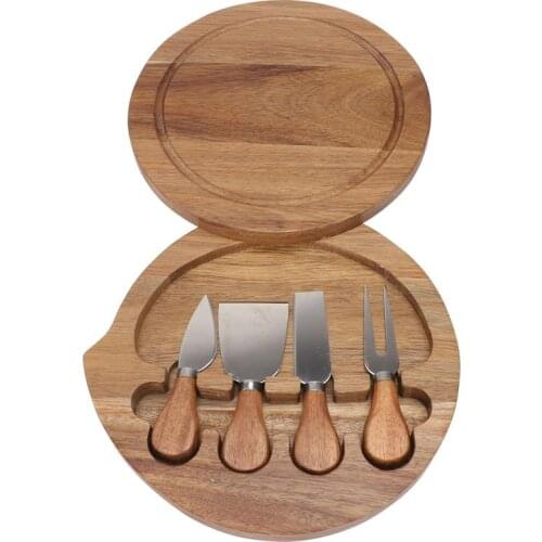 Wooden Cheese Cutting Board Stainless Steel Cheese Cutter Knife Slicer Fork Butter Knife Spatula Kitchen Cheese Tools