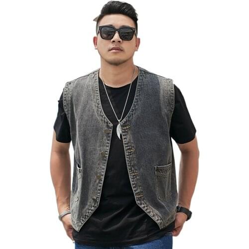 Brand Cotton Jeans Sleeveless Jacket Vest Men Plus Size 6XL 7XL 8XL Black Grey Denim Jeans Vest Male Cowboy Outdoors Waistcoat