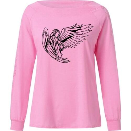 Elegant Gorgeous Girl Warrior Angel Print T Shirt Funny Teeshirt Women Clothing Casual Long Sleeve Large Size Loose Lace Tops