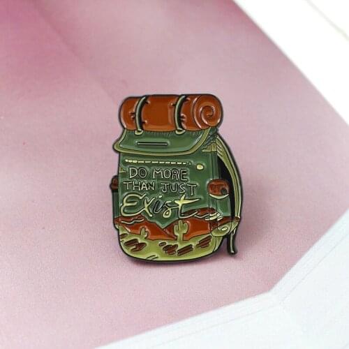 Mountaineering bag Travel Backpack Custom Brooch Find joy in the journey Lapel Pin Desert Camping explore Enamel Jewelry Badge