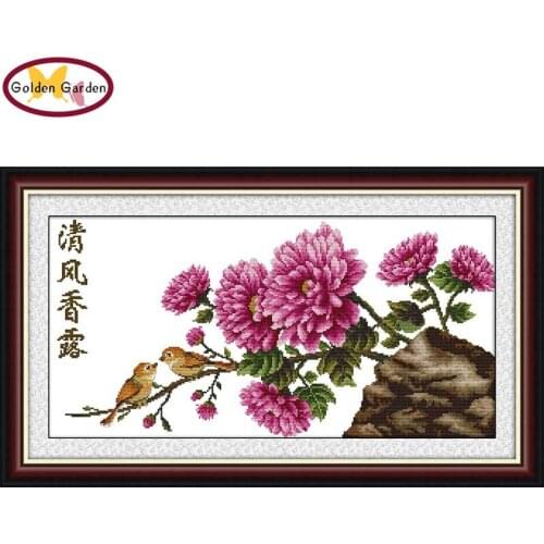 GG Gentle Breeze on Peony Cross Stitch Kits Embroidery Needlework Chinese Cross Stitch Pattern Flowers Design for Decoration