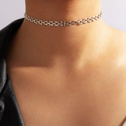 HuaTang Punk Chains Metal Choker Necklace for Women Men Hip Hop Silver Color Alloy Short Necklace Adjustable Jewelry Party 16775