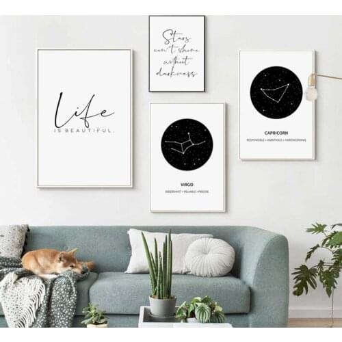 Canvas Painting Printed Home Decor Black And White Zodiac Zodiac Constellation Wall Artwork Modular Pictures Posters Bedroom