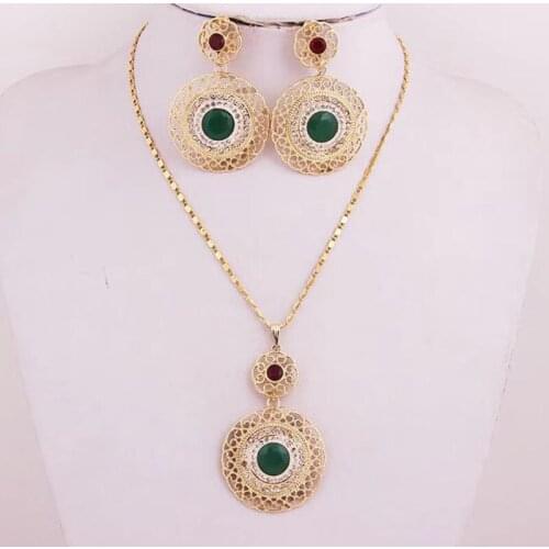 Vintage crystal Pendant Necklace earring set for Women Moroccan Caftan Charm Sweater Chain African Ethnic Wedding Jewelry set