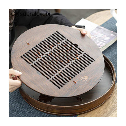 Peony Flower Round Tea Tray-Natural Bamboo Wood Tea tabl Tray Tea Set Board Bamboo Pu er Tea Tray Kitchen Accessories