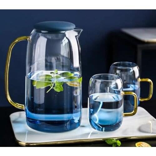 1500ml cold glass water pitcher Heat Resistent water carafe with handle and cup teapot kettle for ice tea juice