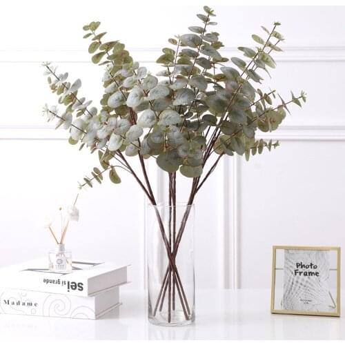 Hot 5pcs/lot Nordic Home Art Decor Green Coffee 8 Heads Eucalyptus Leaf Wedding Party Favor Plastic Artificial Plant Bouquet