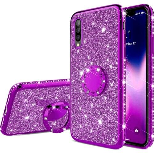 Rhinestone Diamond Soft Case for Samsung Galaxy A10 A40 A50 A51 A71 A70 S8 S9 S10 5G S20 Plus Note 10 Glitter Finger Ring Cover