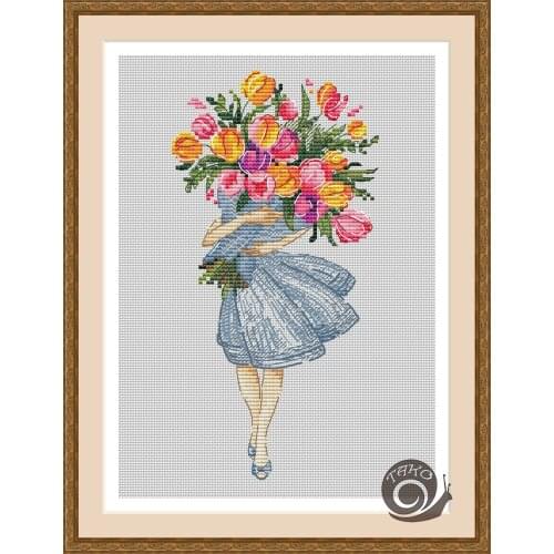 Stich Cross Stitch Kits Craft Girl holding flowers 20-29 Counted cross stitch Needlework Embroidery Cross-Stitching