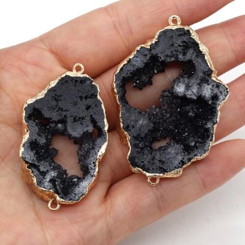 Natural Stone Connector Irregular Black Crystalline Germ For Jewelry Making Charms DIY Necklace Bracelet Accessory