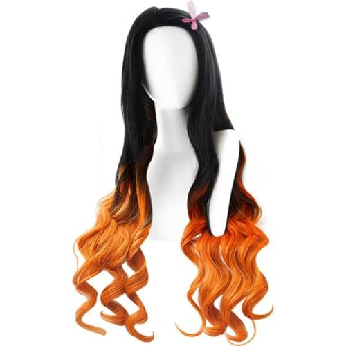 Kamado Nezuko Wig Demon Slayer: Kimetsu no Yaiba Nezuko Cosplay 95cm Gradient Long Hair Accessories Heat Resistant Synthetic Wig