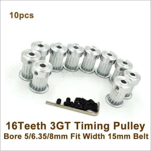 POWGE 10pcs 16 Teeth 3GT Timing Belt Pulley Bore 5/6.35/8mm Fit W=15mm GT3 Timing Belt 16T 16Teeth GT3 Timing Pulley 3D Printer