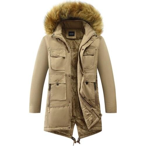 Russian Winter Men Fur Collar Hooded Velvet Jacket Military Parkas Outdoor Down Parkas Men Windbreaker Trench Coat Suit For -20