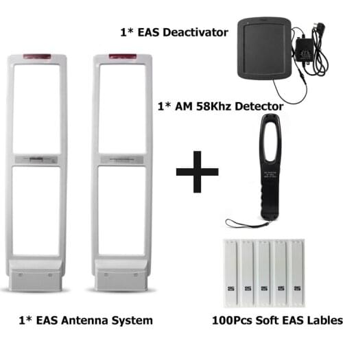AM 58Khz EAS Security System Kit with Soft Labels Tags & Deactivator & Detector EAS Gate for Supermarket Clothing Shop Store