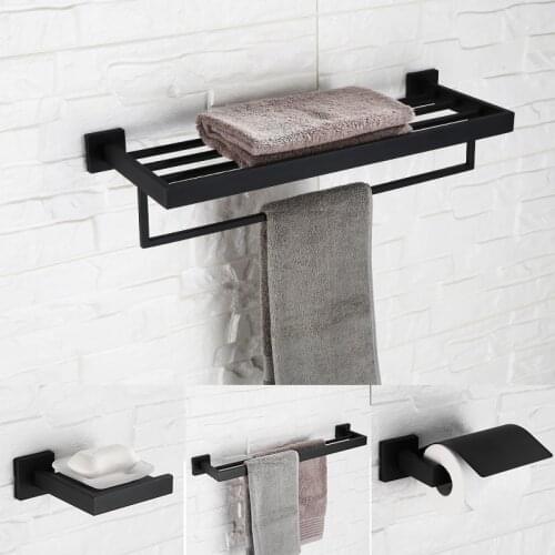 Modern Black Square Bathroom Hardware Set wall mount towel rack hook paper holder for bathroom accessories set send from Brazil