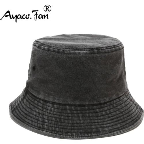 Solid Cotton Washed Denim Bucket Hats Unisex Sunhat Folding Fisherman Caps Hip Hop Gorros Men Women Vintage Panama Bucket Cap