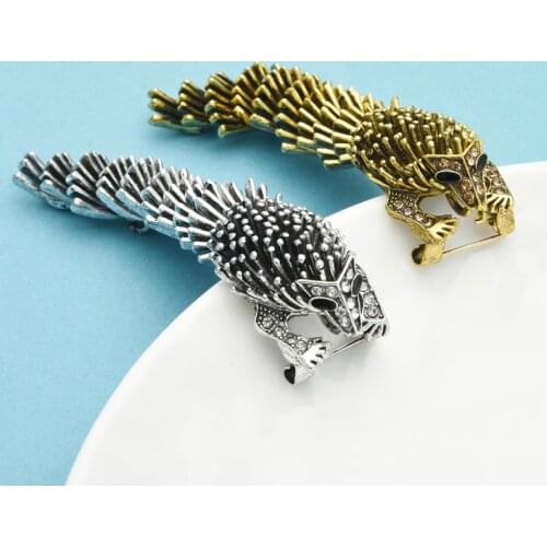 Wuli&baby Vintage Pangolin Animal Brooches For Women Men 2-color Party Casual Brooch Pins Gifts