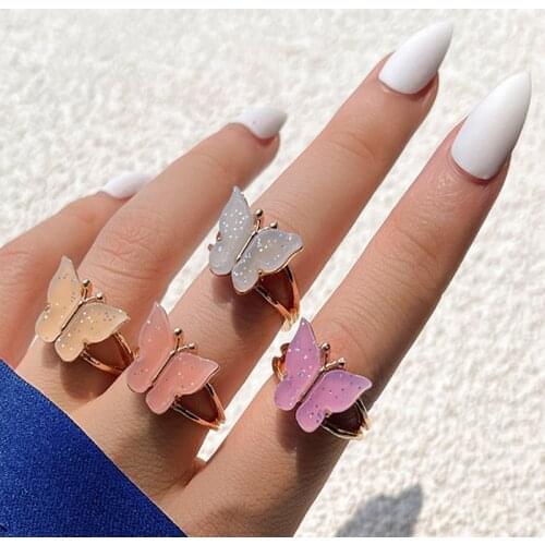 Y2K Jewelry 4pcs Shiny Butterfly Rings for Women Metal Harajuku Vintage Fashion Punk Animal Ring Charms 90s Aesthetic 2021 New