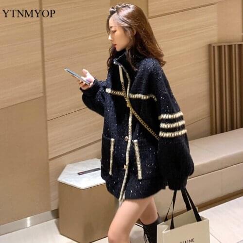 YTNMYOP Spring Fashion Woolen Coat Women Autumn Loose Casual Jacket Office Lady Thick Clothing XS-XL