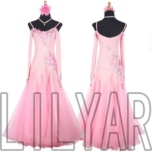 Ballroom skirt standard dress competition dress show dress custom new adult pink embroidery