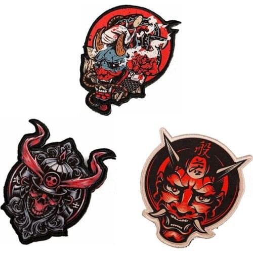 STUCK GHOSTS Heat Printed Patches Japan Hannya Mask Warrior Skull Badges For Clothes Vest Jackets Repair Apparel Accessories