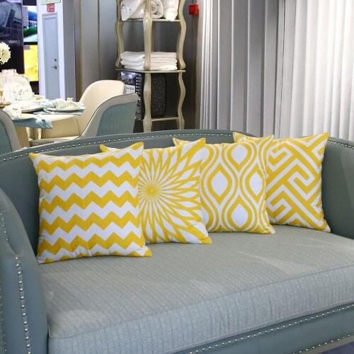 Zeroomade Yellow Embroidery Throw Pillows Covers Square Cotton Pillowcases Soft Cotton Cushions Covers For Home Sofa Bed 45X45cm