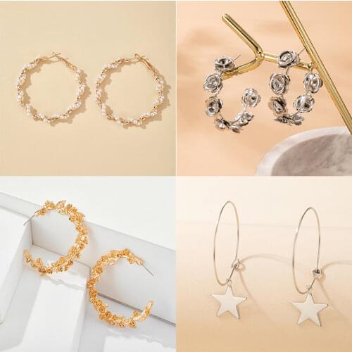 Docona Vintage Rose Flowers Open Hoop Earrings for Women Fashion Geometry Big Round Earring Female Party Jeweley сережки 9213