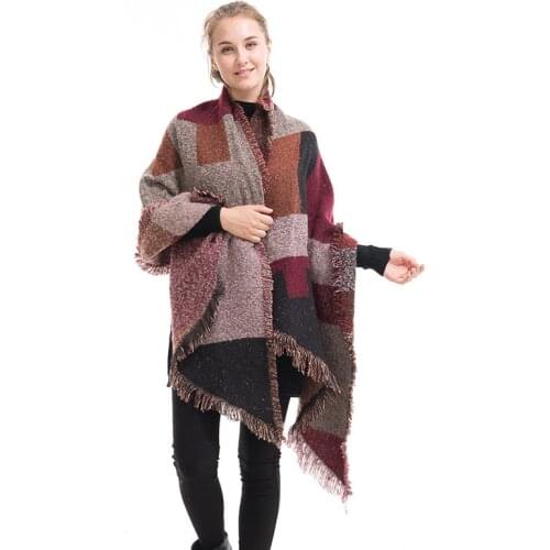 2019 Fashion Pashmina Women Scarf Warm Winter Plaid Scarf Shawl Reversible Cape Shawl Wraps Blanket Warm Poncho